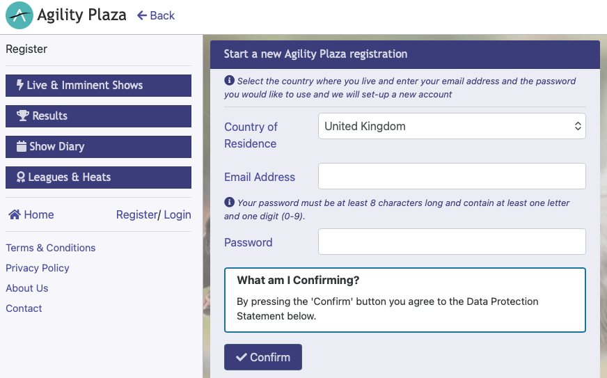 Agility Plaza registration page